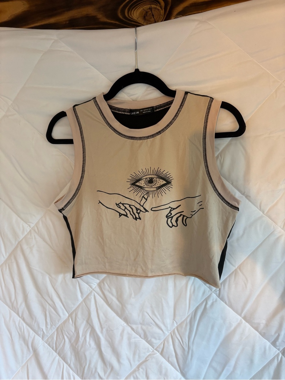 SHEIN Beige Graphic Eye & Hands Crop Tank